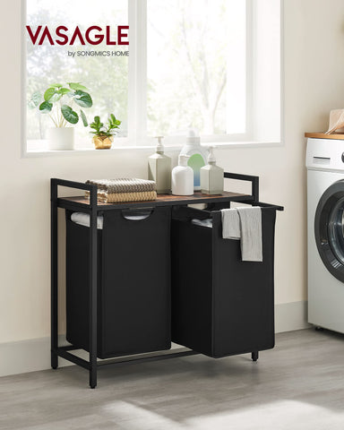 VASAGLE laundry hamper compartments highlight sorted laundry with two bags and easy separation