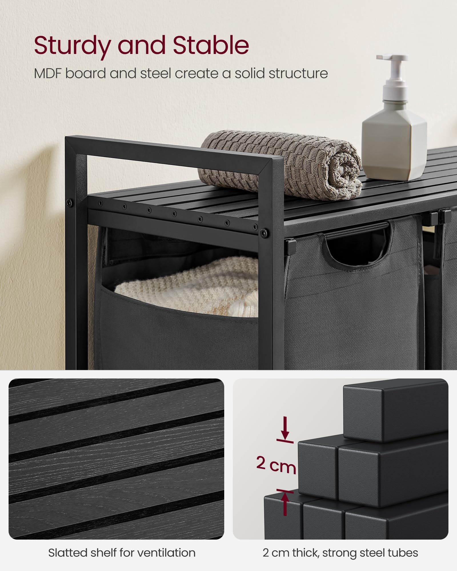 VASAGLE MDF shelf provides stable support for the unit.
