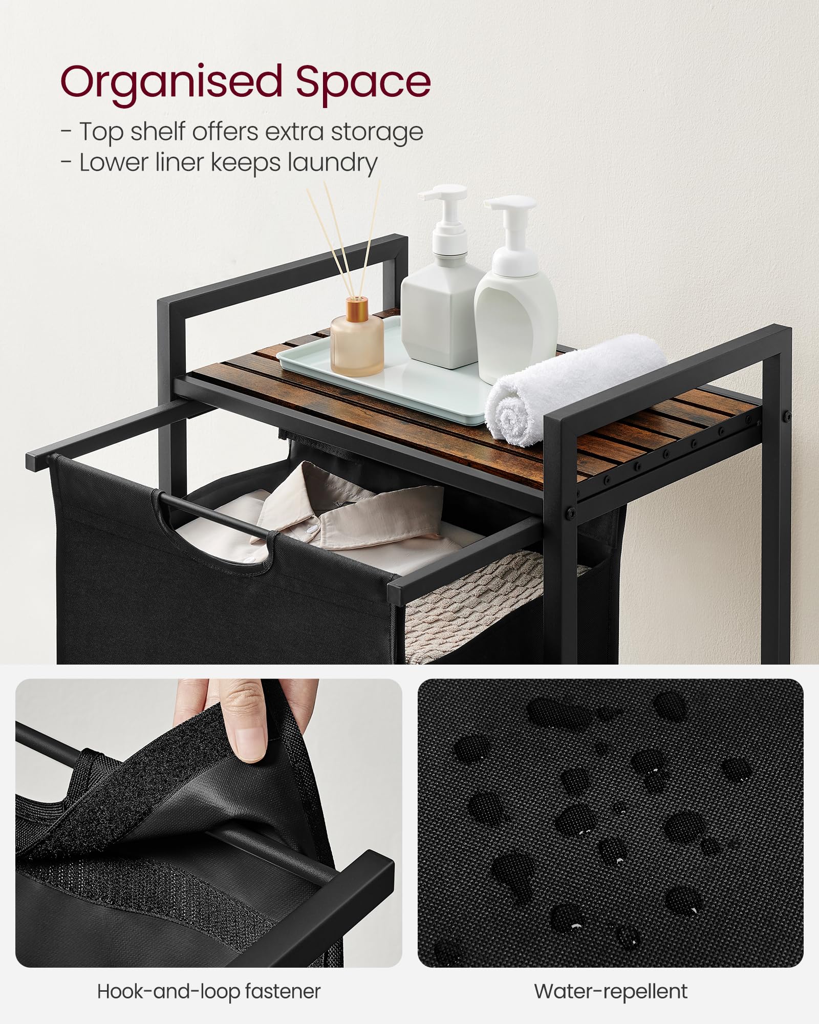Sturdy 0.8 inch steel frame supports the weight on top shelf
