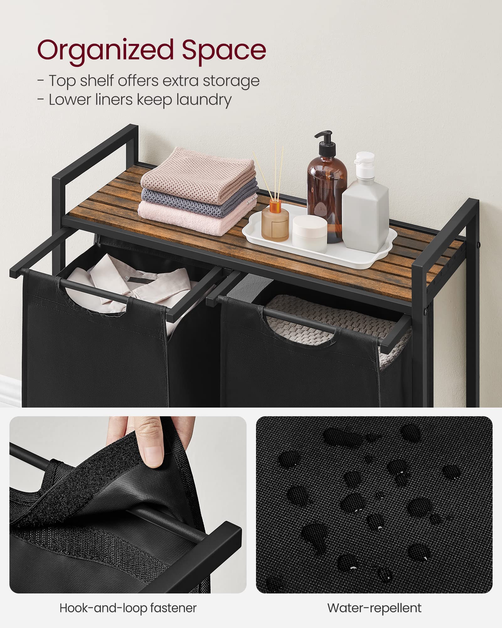 VASAGLE laundry hamper removable bags demonstrate easy washing and bag maintenance