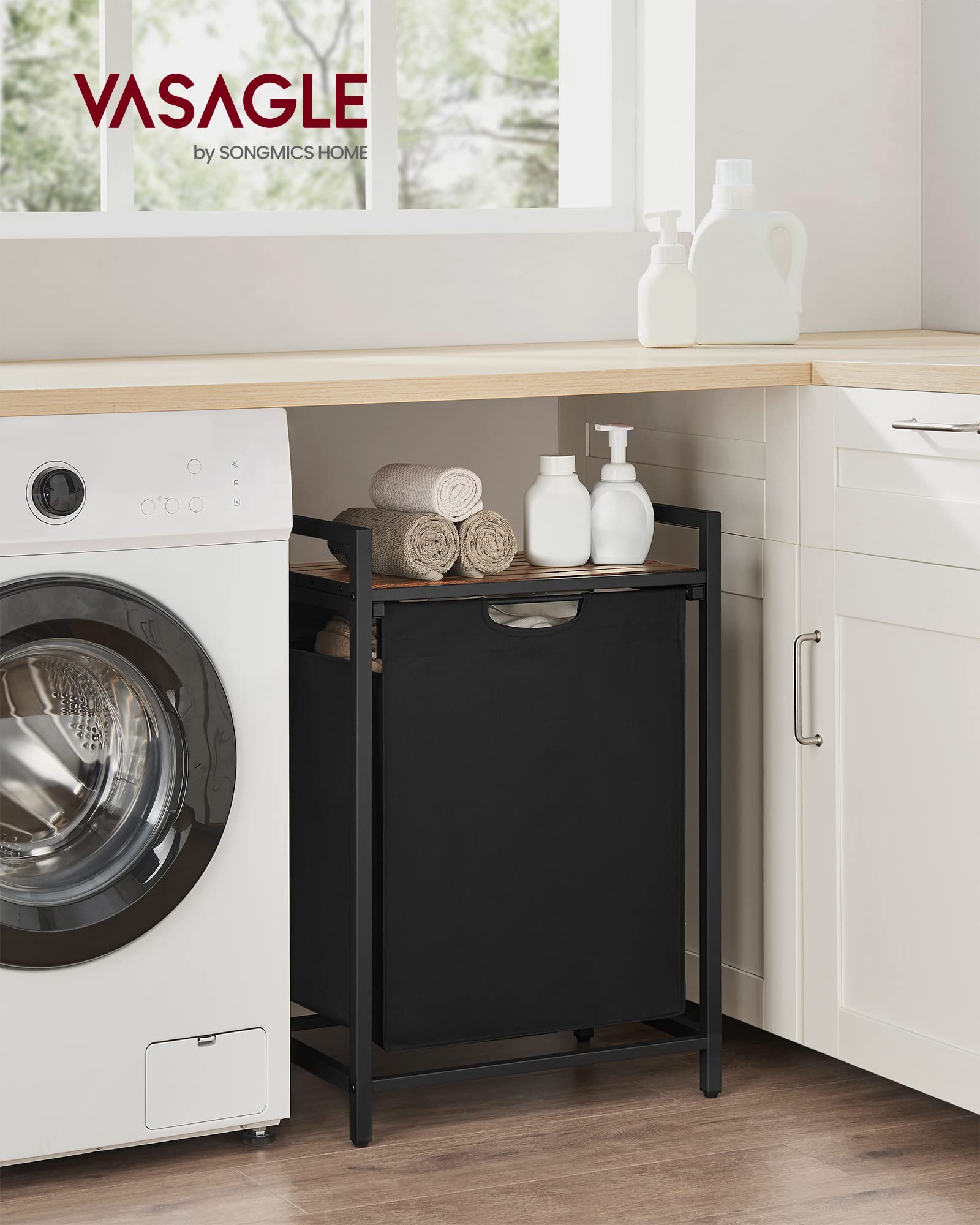 VASAGLE hamper shelf keeps detergents organized with ventilation