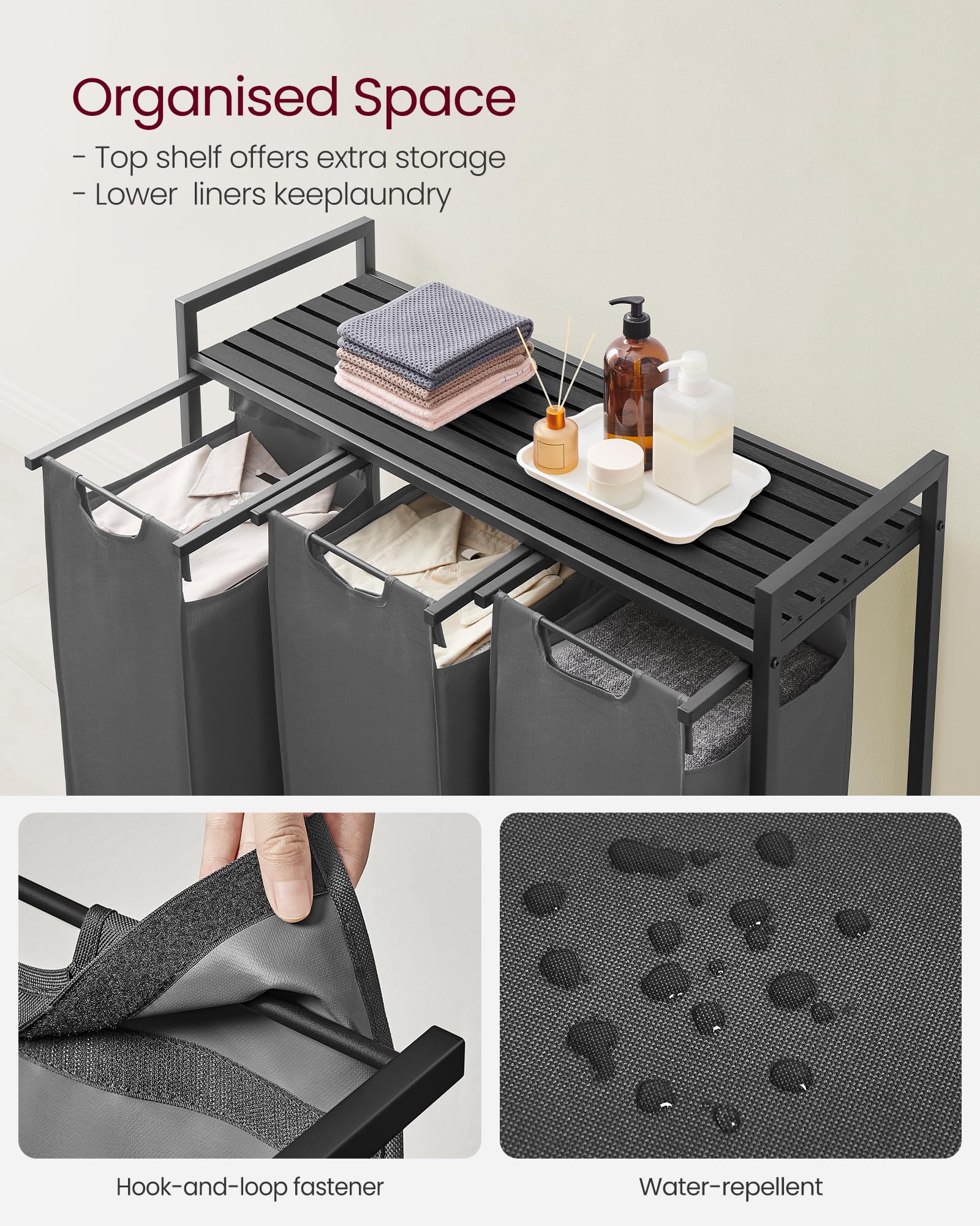 VASAGLE sturdy steel frame supports heavy laundry loads.