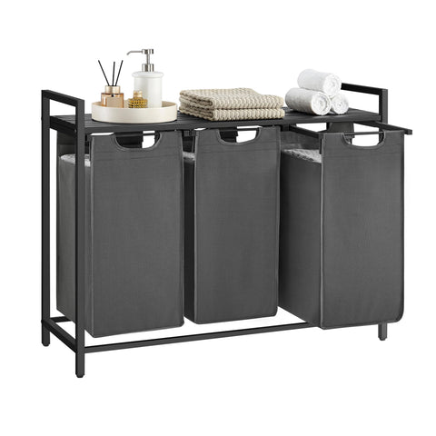 VASAGLE laundry hamper with three compartments for organized sorting.