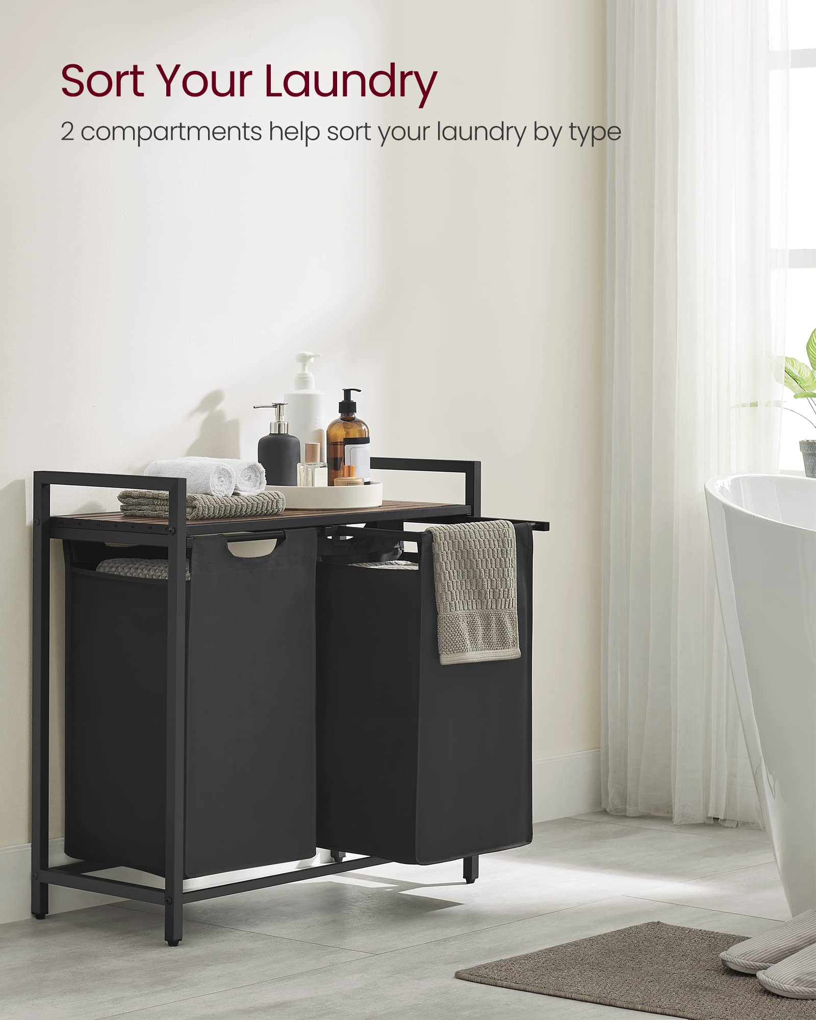 VASAGLE laundry hamper top shelf airflow shows items on display while reducing odor