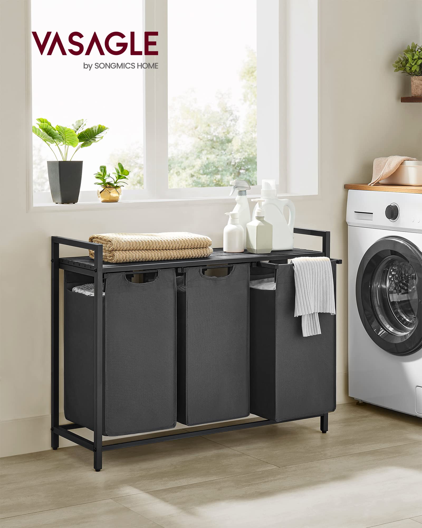 VASAGLE top shelf with airflow slats for odor reduction.