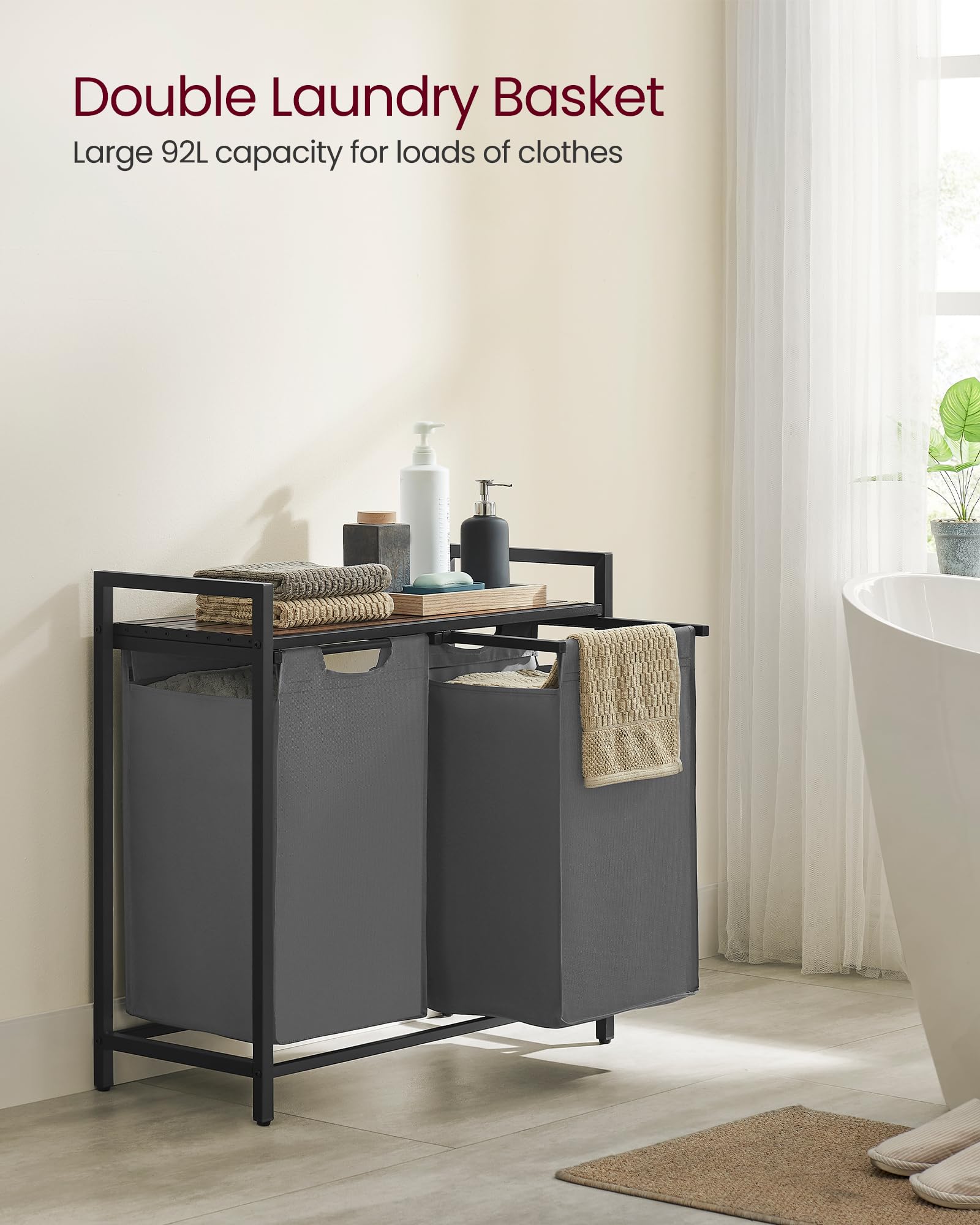 VASAGLE top shelf adds space and airflow around laundry
