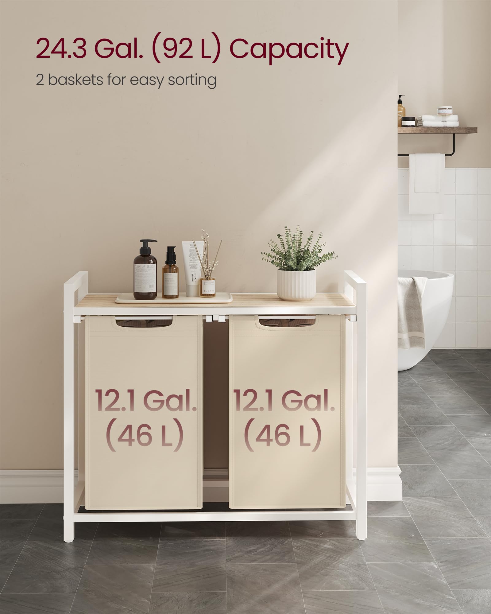 VASAGLE Laundry Hamper top shelf for extra storage and airflow.