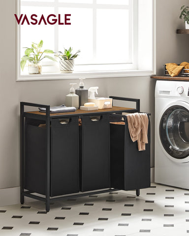 VASAGLE laundry hamper top shelf showing extra organizing space.