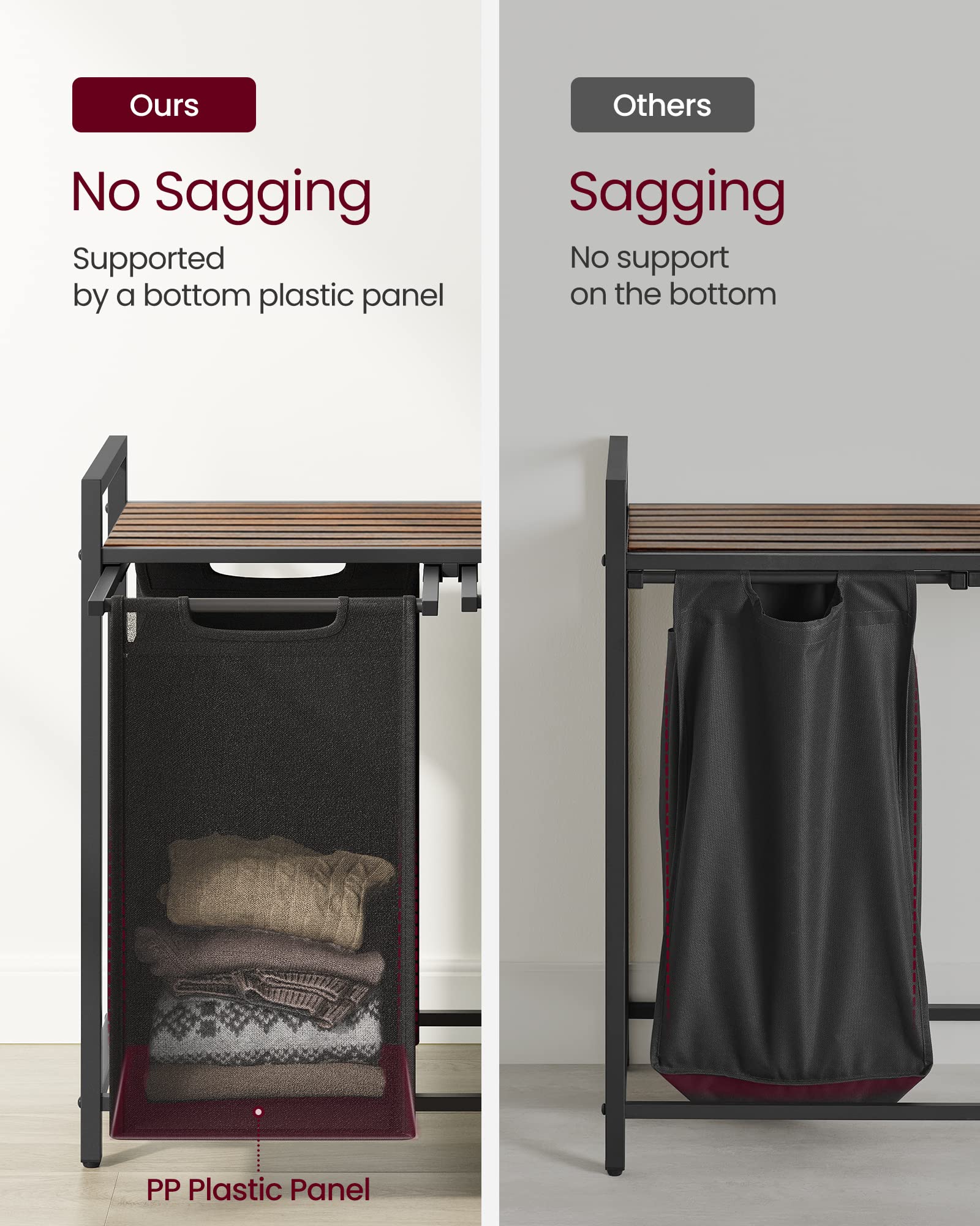 VASAGLE laundry hamper bags are washable for easy cleaning and upkeep