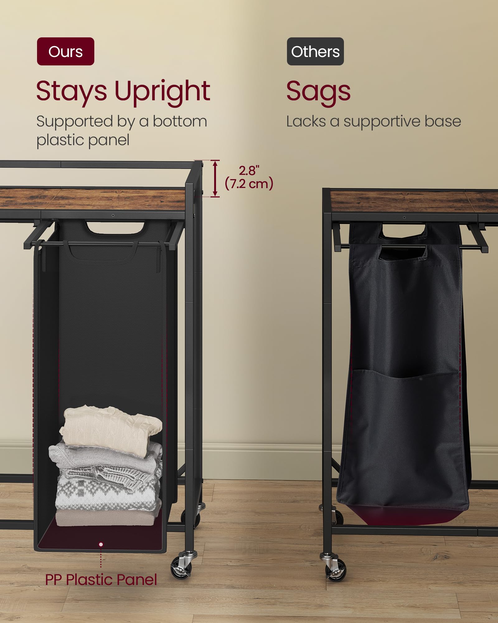 Bottom panels prevent sagging for tidier, longer-lasting laundry bags.