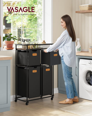 VASAGLE laundry sorter removable liners with handles simplify bag removal.