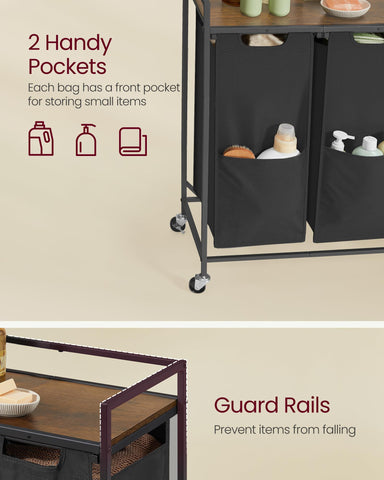 VASAGLE Laundry Sorter pull-out bags simplify loading and removal, ideal for carrying laundry downstairs.