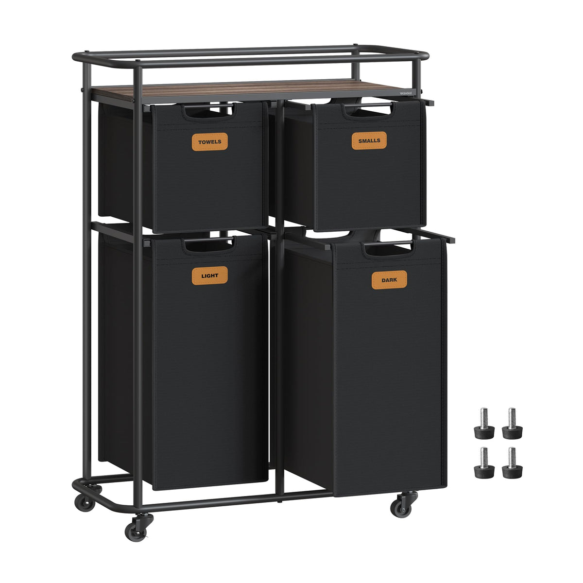 VASAGLE laundry sorter top shelf with guard rails keeps detergent within reach.