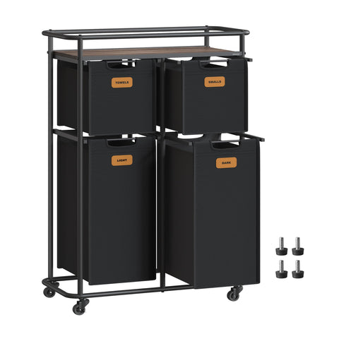 VASAGLE laundry sorter top shelf with guard rails keeps detergent within reach.
