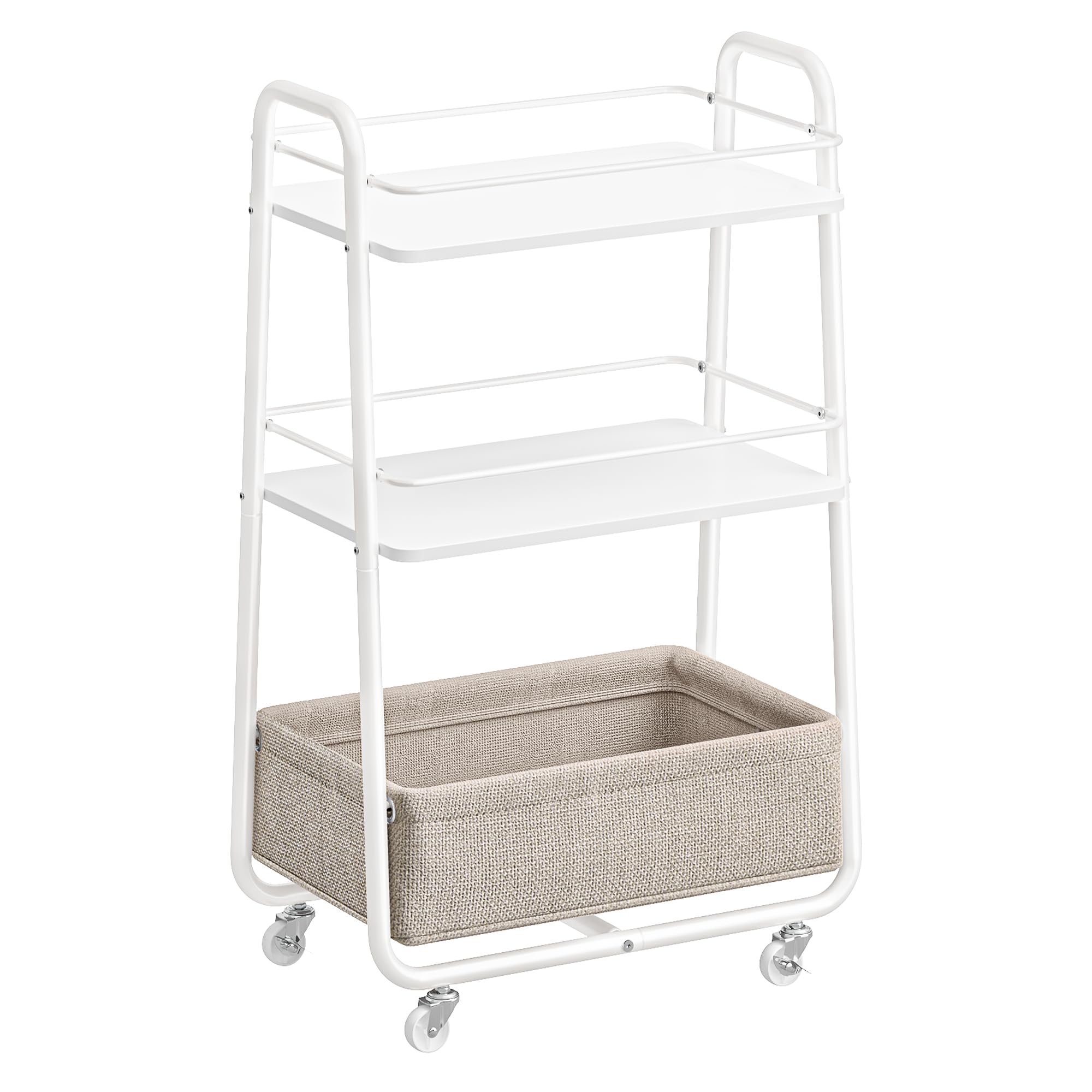 VASAGLE LILEA 3-tier cart with fabric basket for stylish living-room storage.