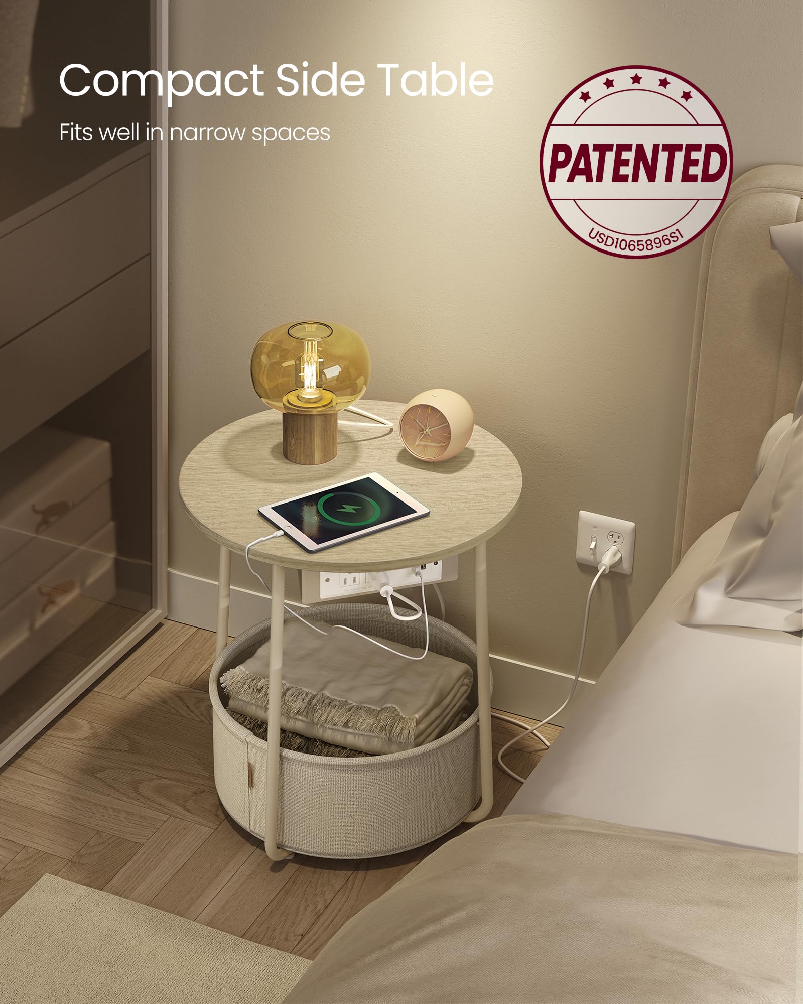 Cream white VASAGLE LILEA nightstand adds warm contrast to living rooms
