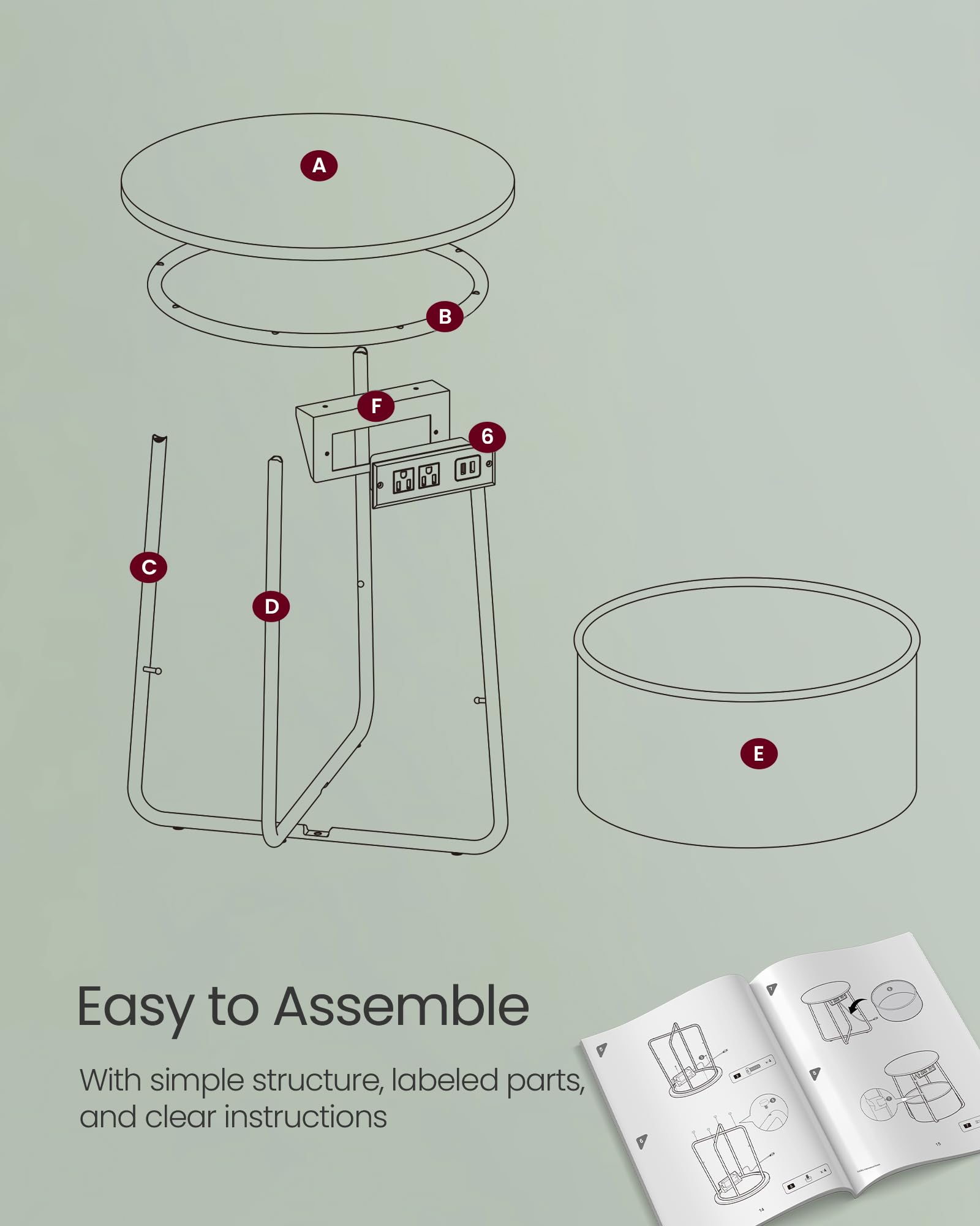 VASAGLE LILEA quick assembly with numbered parts