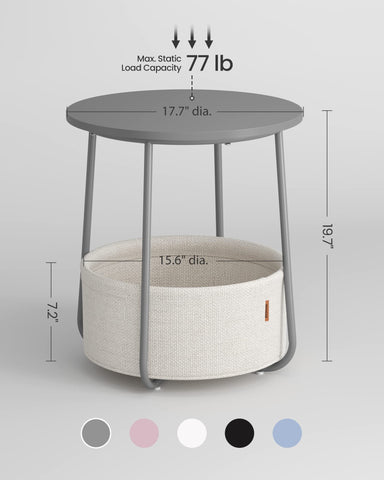 VASAGLE LILEA end table basket closeup displaying wrinkle-resistant fabric storage