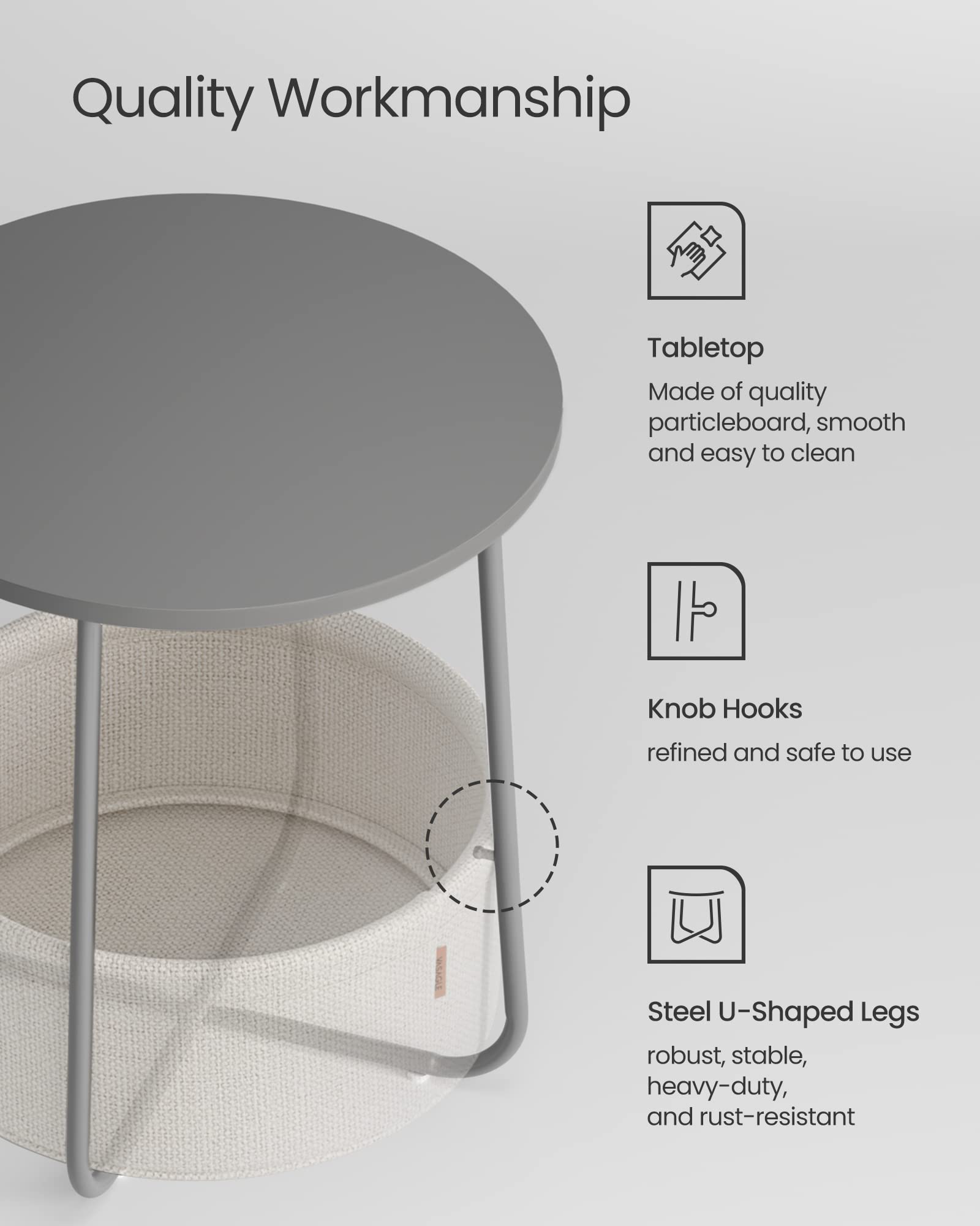 VASAGLE LILEA end table frame and feet detail for floor protection