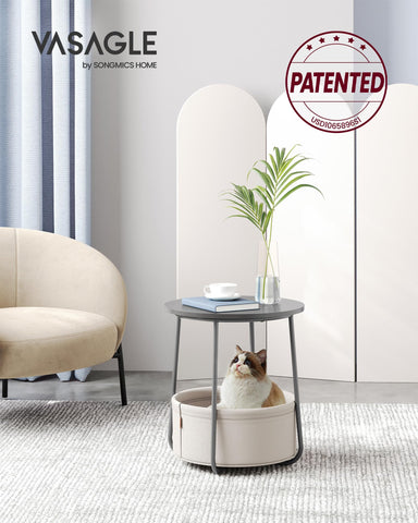 VASAGLE LILEA end table front view highlighting modern curves and fabric storage