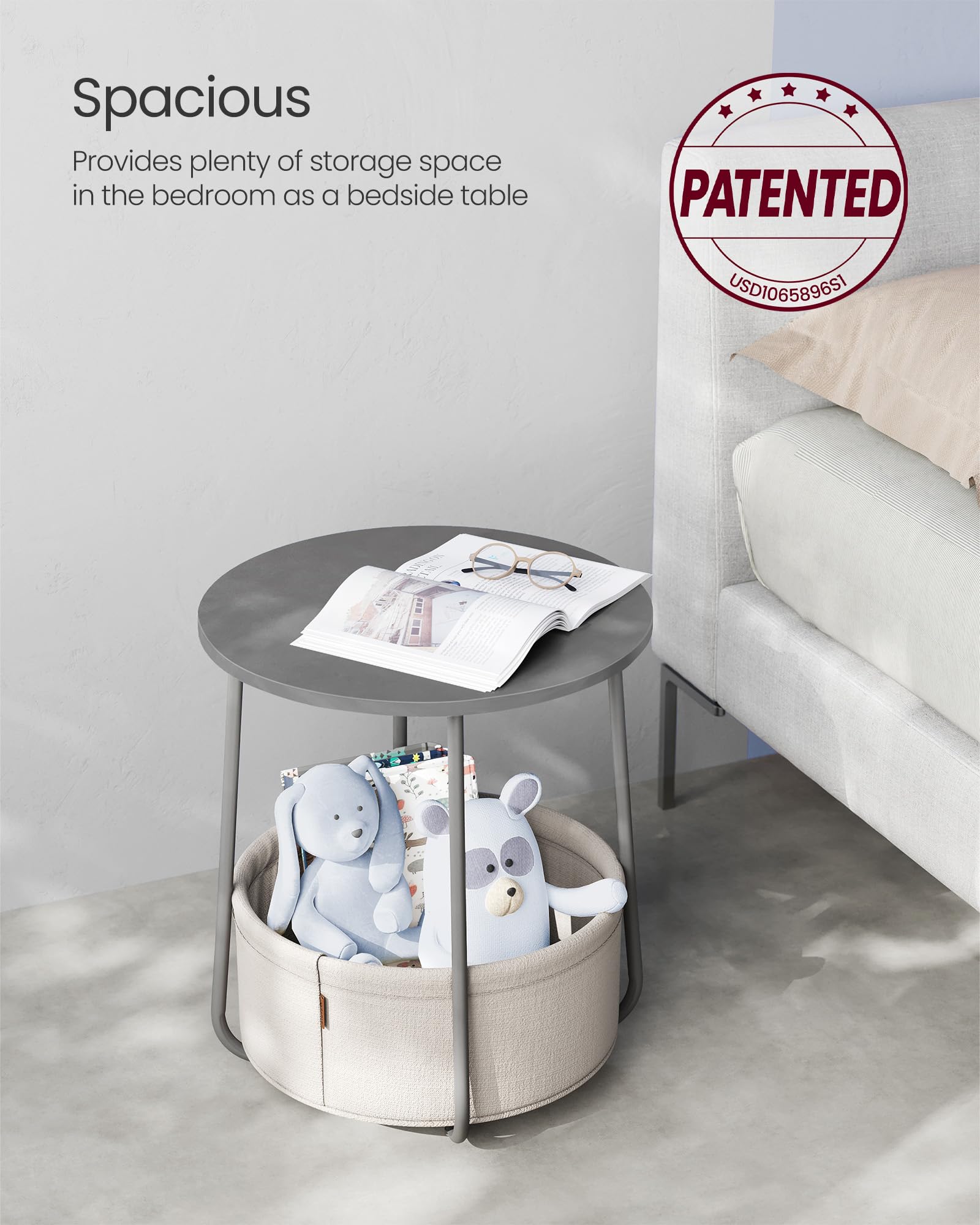 VASAGLE LILEA end table side view with sturdy frame and adjustable feet