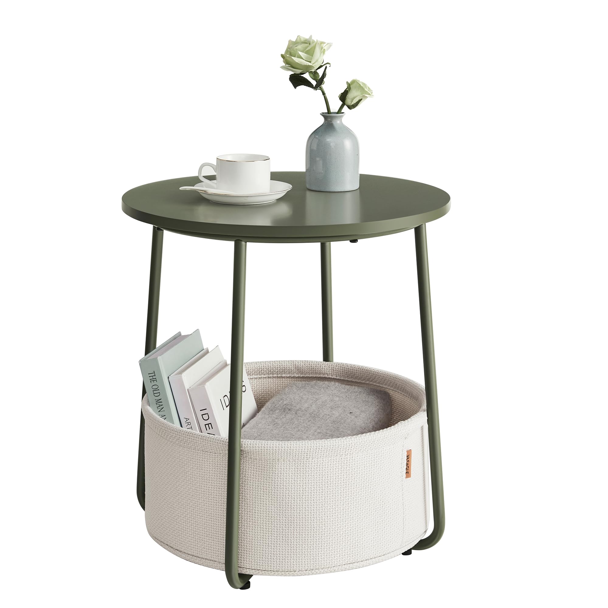 VASAGLE LILEA end table with wood top, a stylish compact surface for small spaces.