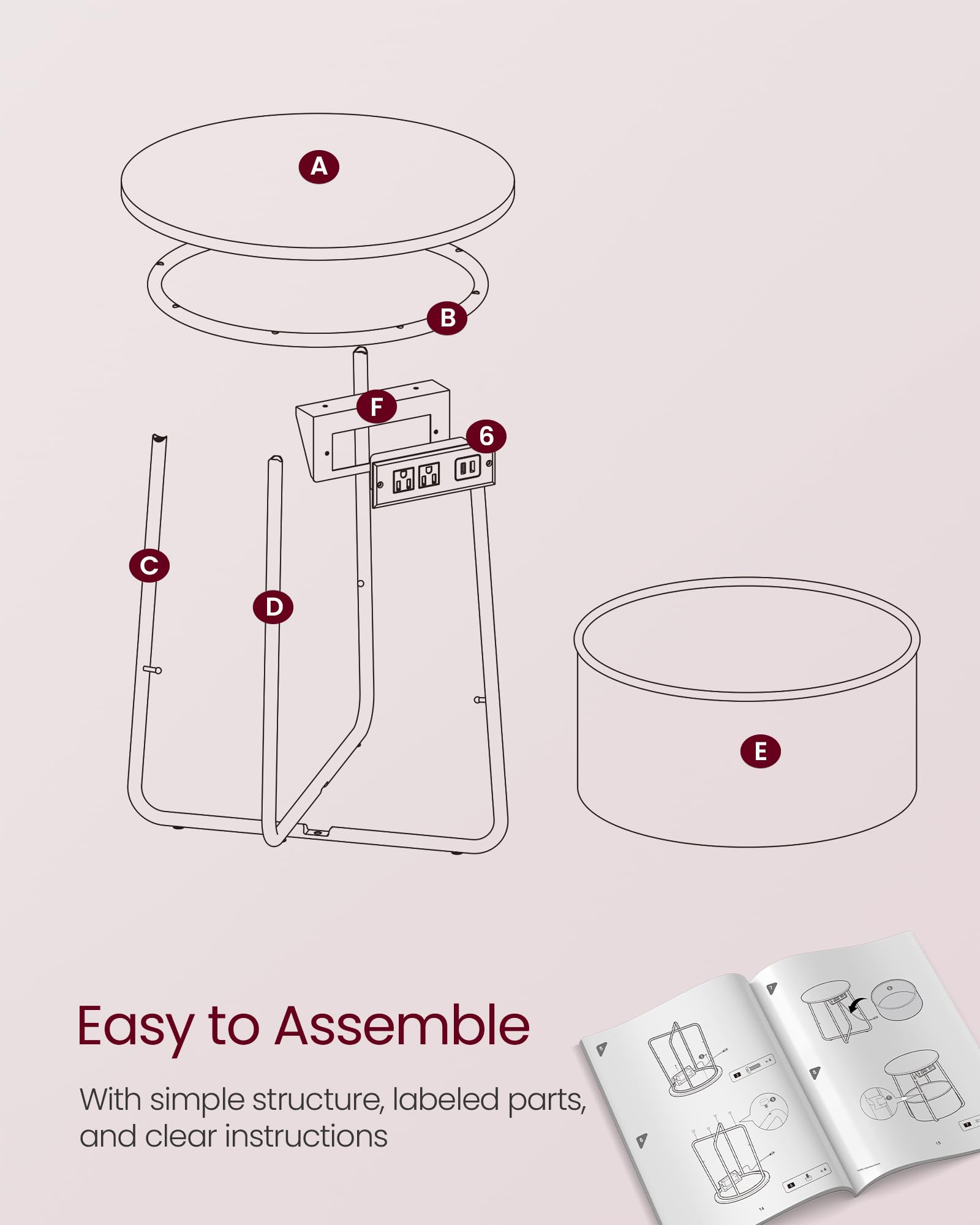 Table dimensions: 17.7 inch diameter and 19.7 inch height