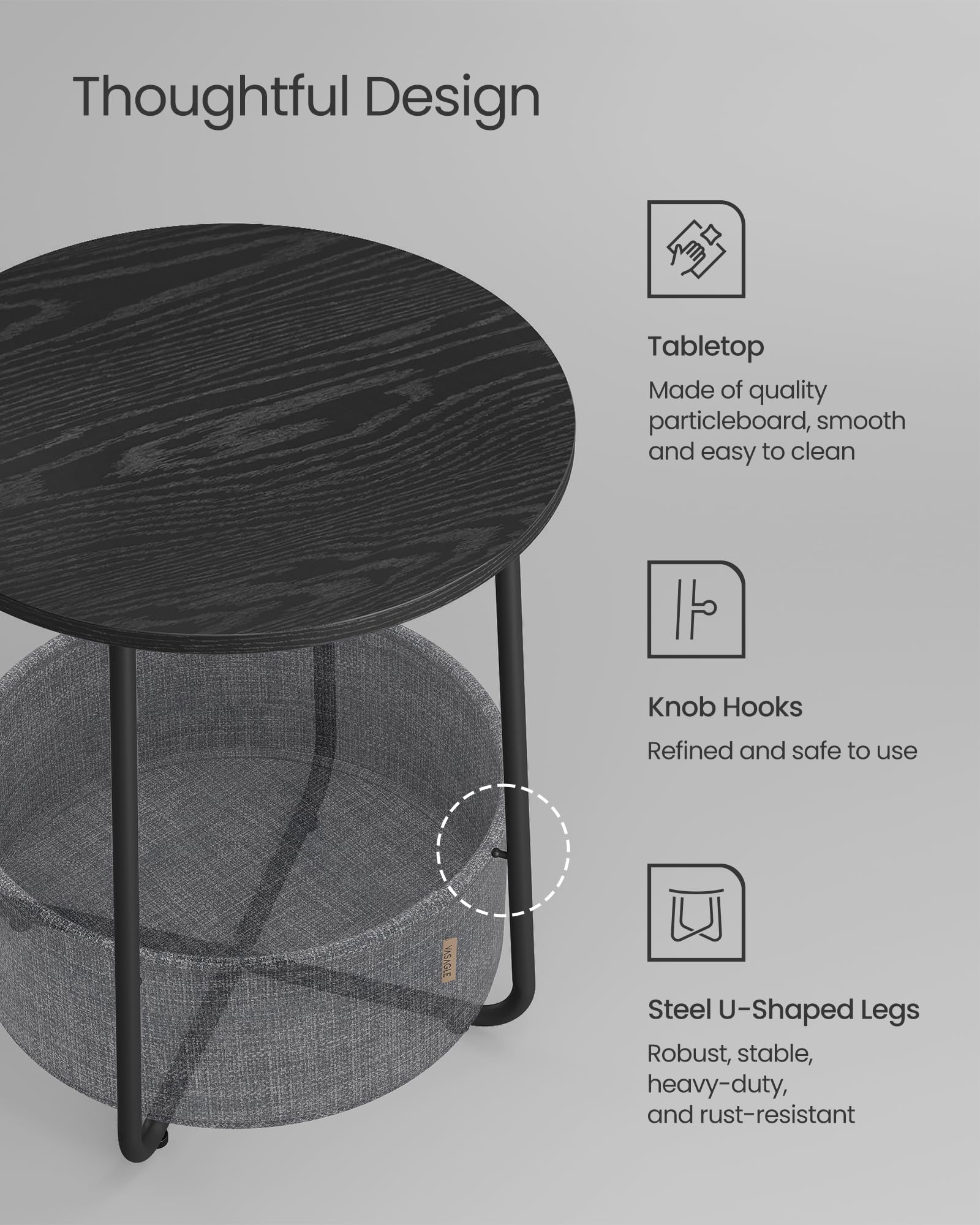 VASAGLE LILEA one-piece steel frame provides sturdy support