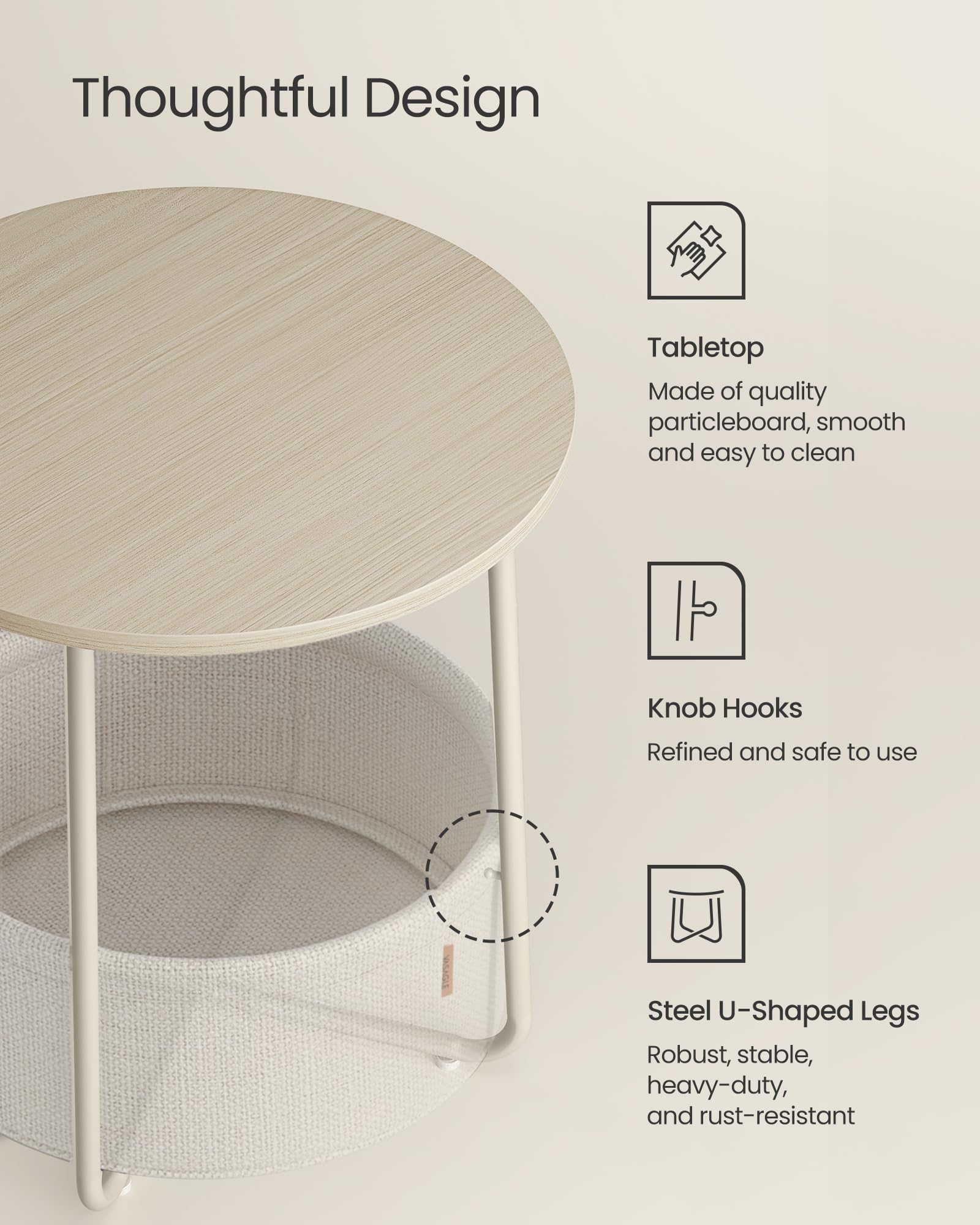 VASAGLE LILEA particleboard top supports lamps and books.