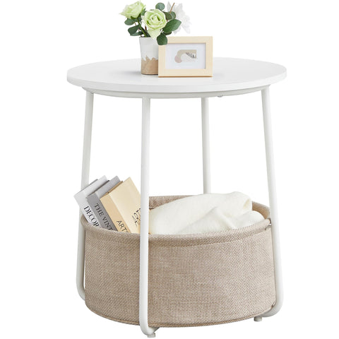 VASAGLE LILEA small round side table with fabric basket for compact spaces.