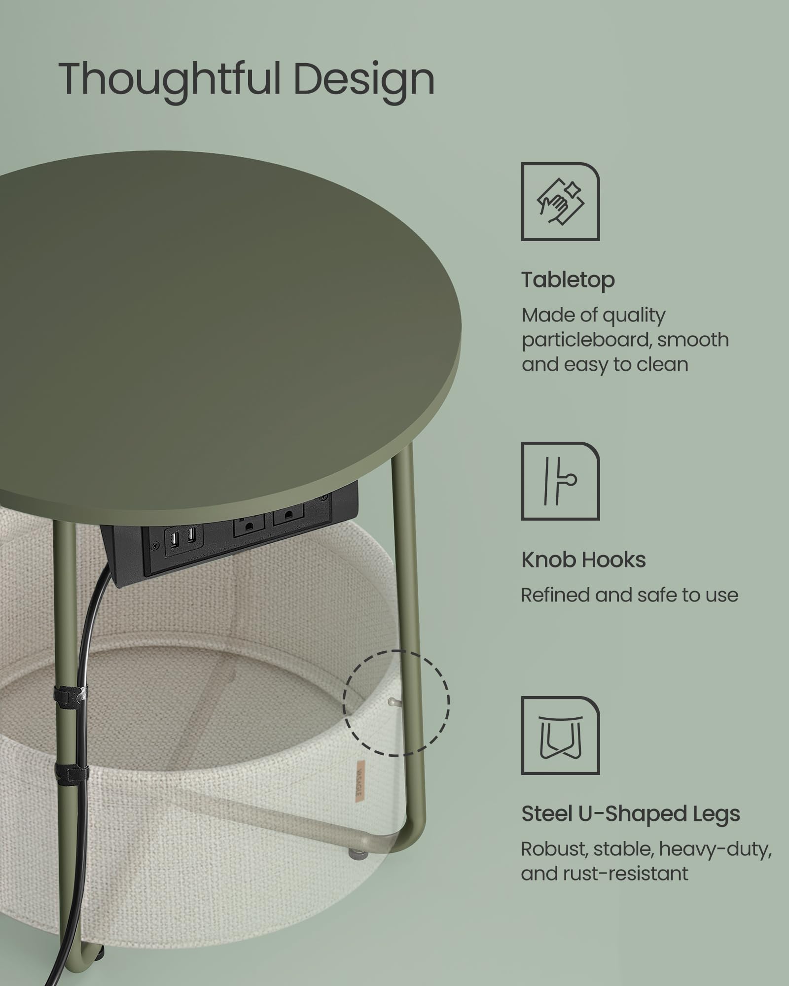 VASAGLE LILEA space-saving design fits beside sofa or bed