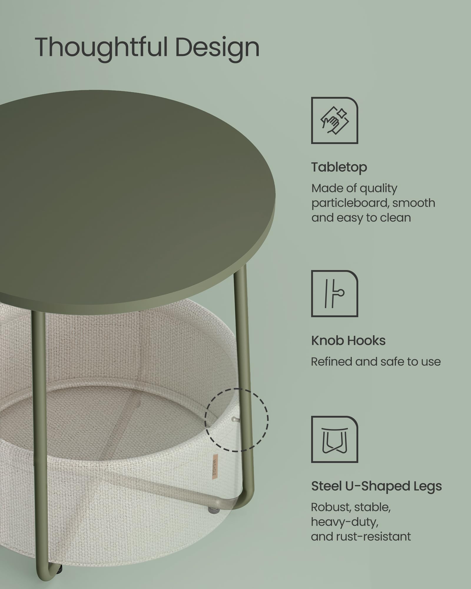VASAGLE LILEA sturdy top and one-piece frame for stable bedside use.