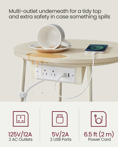 Built-in charging station on VASAGLE LILEA with USB ports keeps devices powered nearby