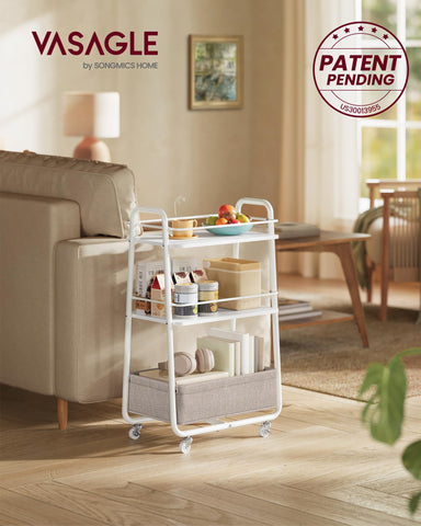 VASAGLE LILEA wheeled storage cart enables smooth movement between rooms.
