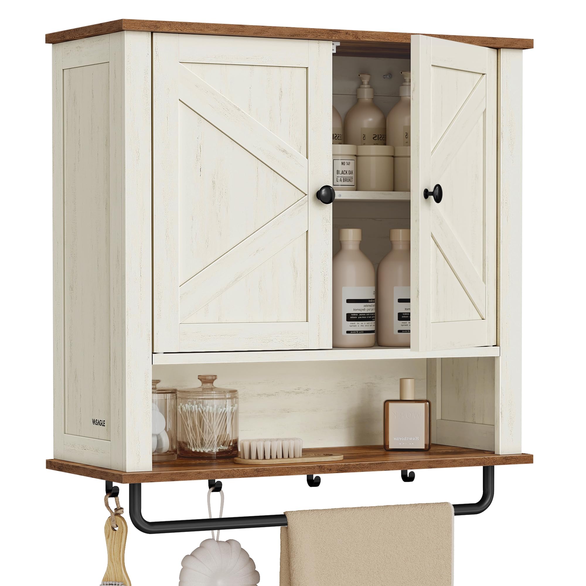 VASAGLE LIRY cabinet with barn doors adds rustic charm and organized bathroom space.