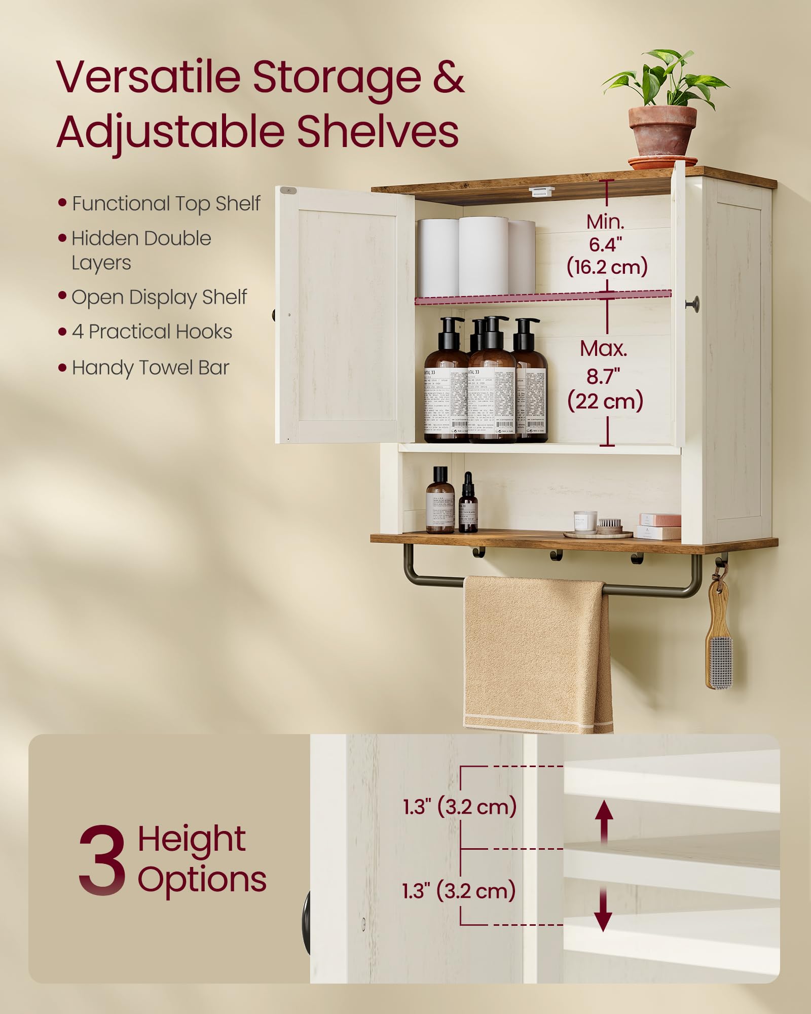 VASAGLE LIRY cabinet towel bar provides convenient drying and hanging space.