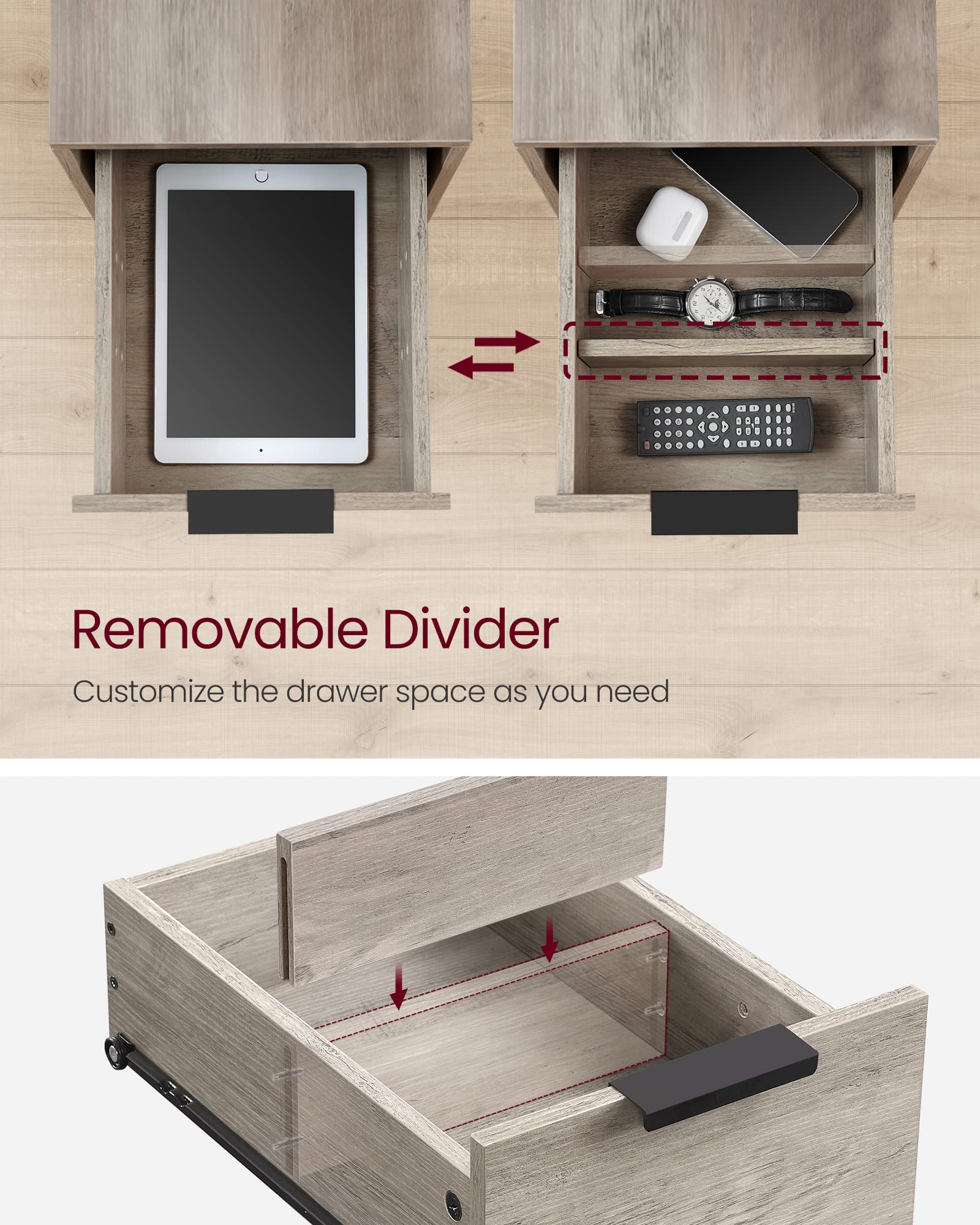 VASAGLE living room setup with slim table demonstrates space-saving versatility.