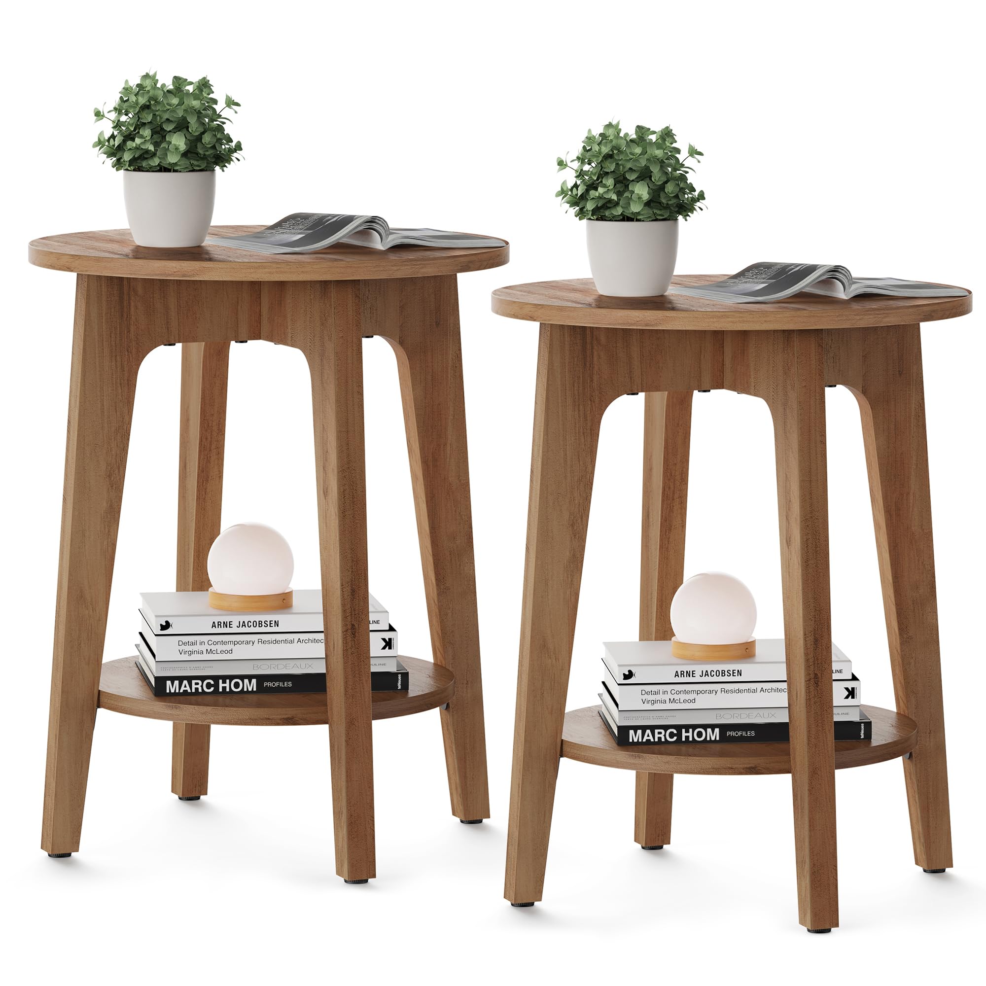 VASAGLE MAEZO 2-tier round side table top view shows a tidy living room surface.