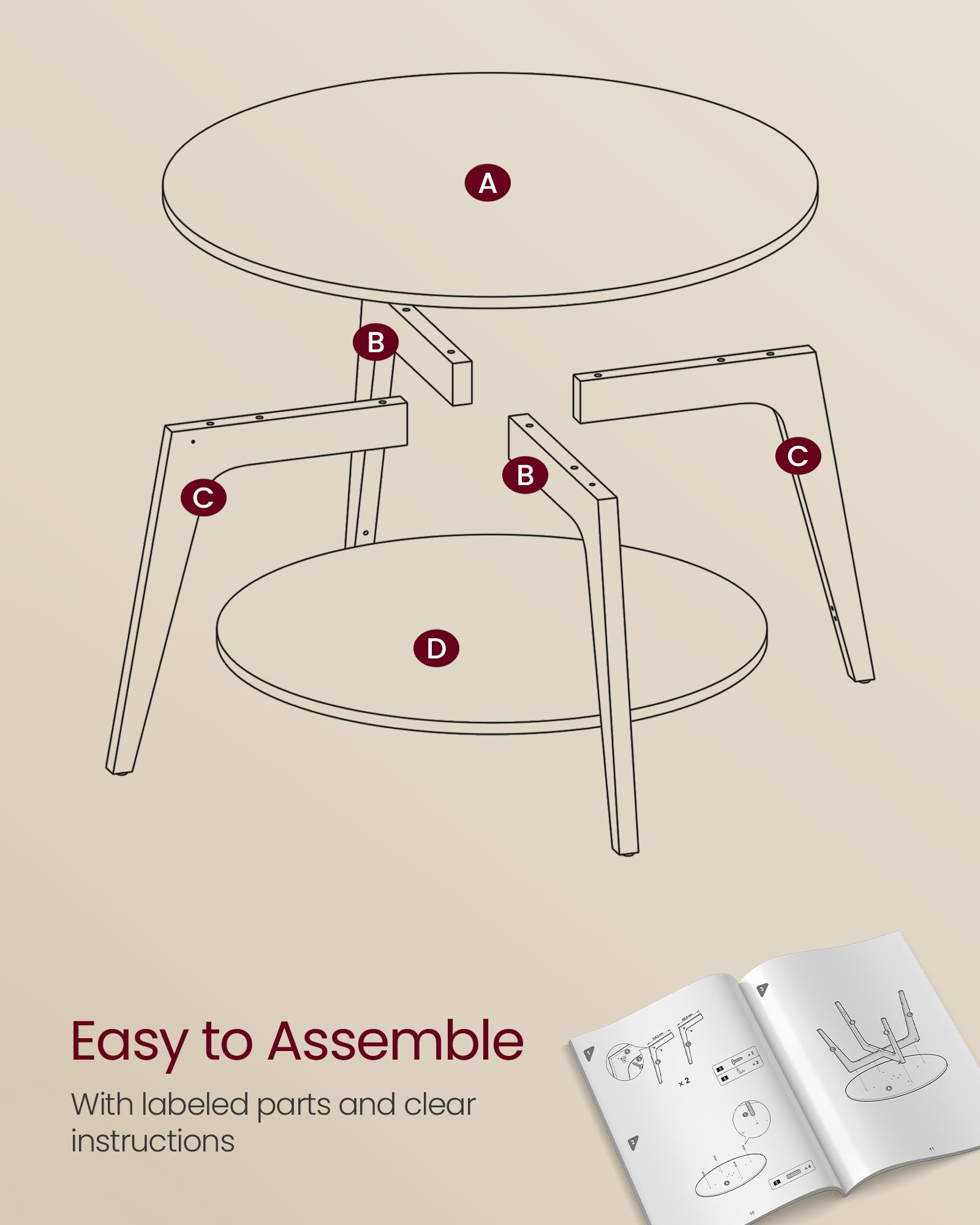 VASAGLE MAEZO 31.5 inch table diameter fits sofas and seating areas.