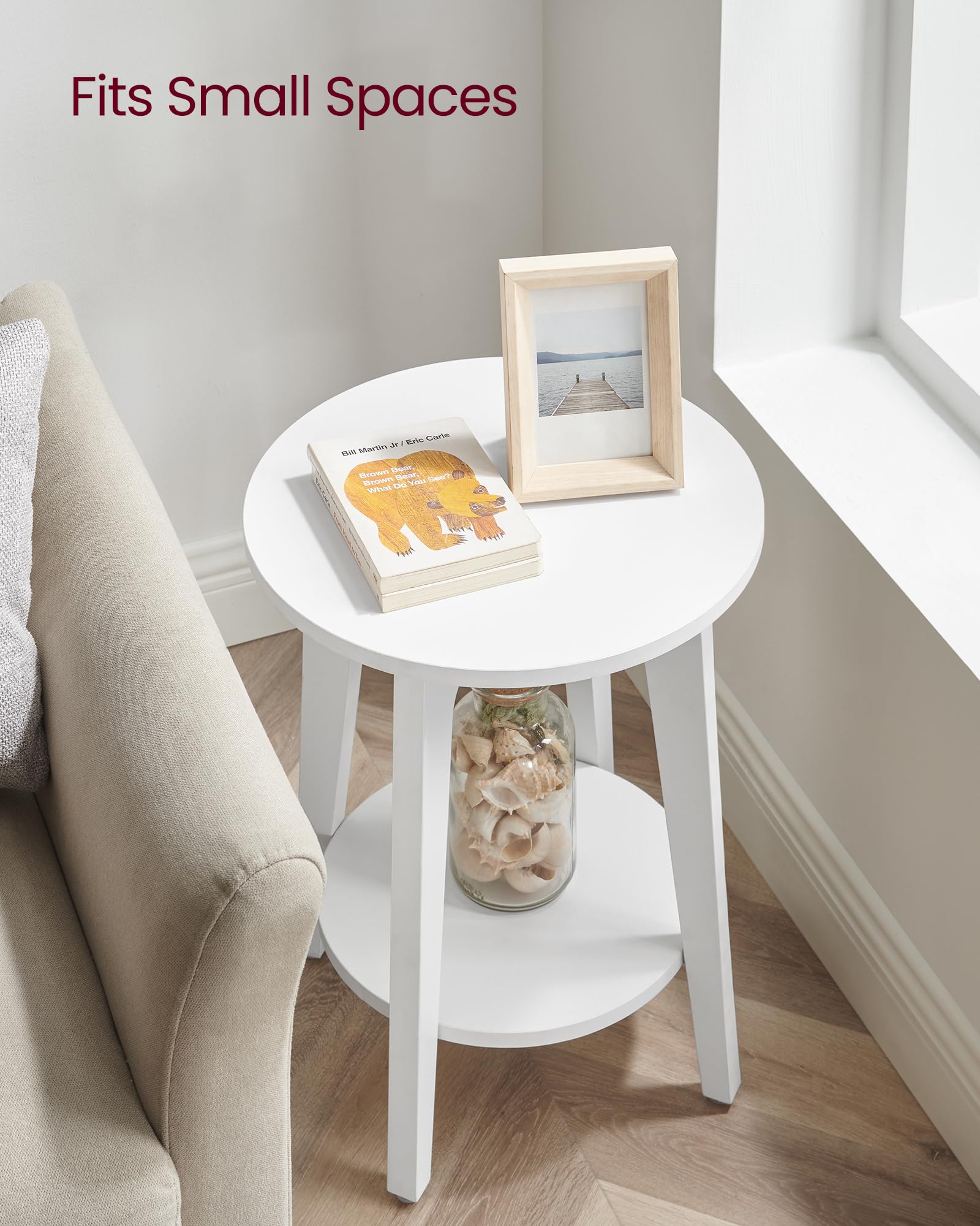 VASAGLE MAEZO end table beside sofa holds beverages and decor
