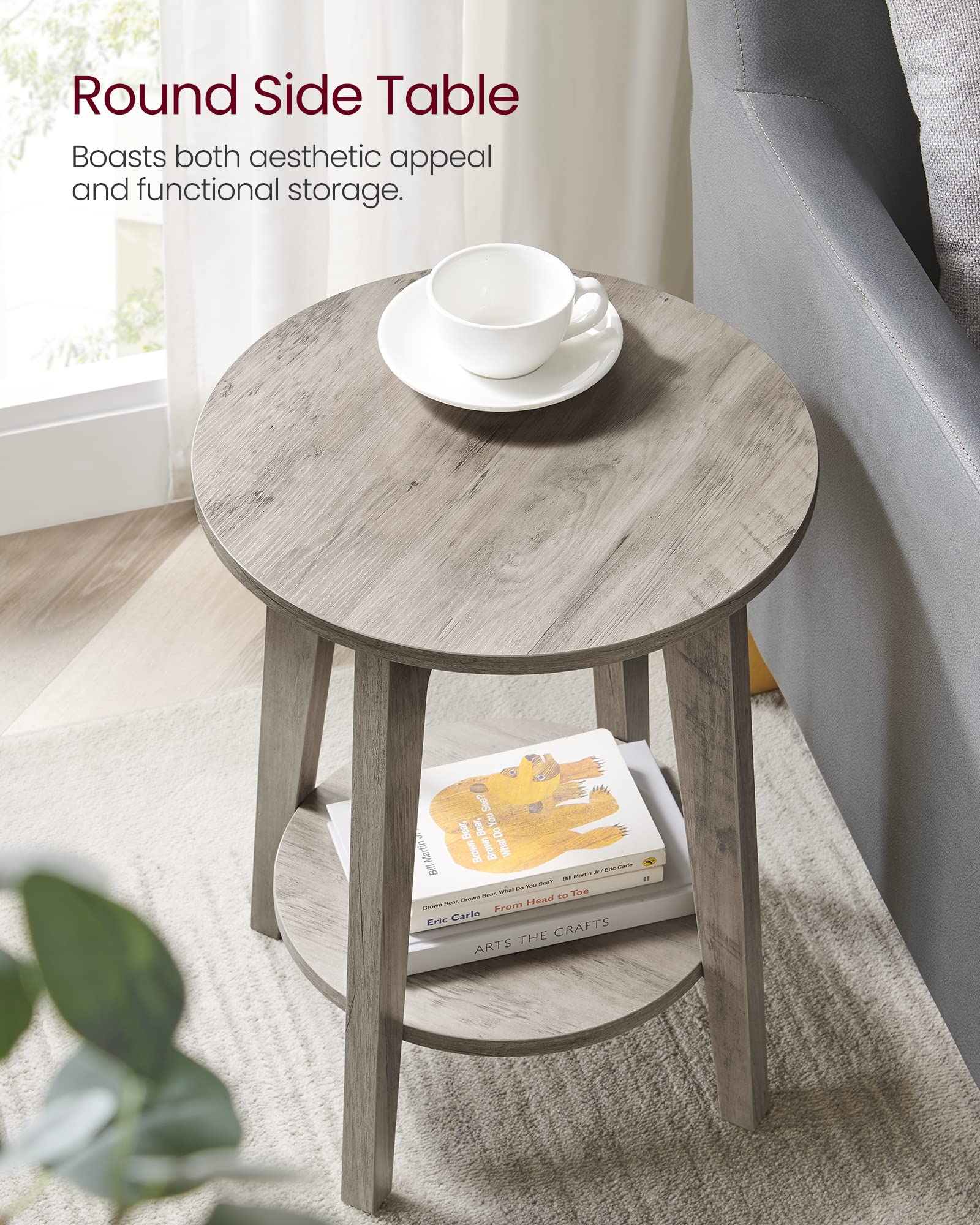 VASAGLE MAEZO end table curved transitions soften room corners.