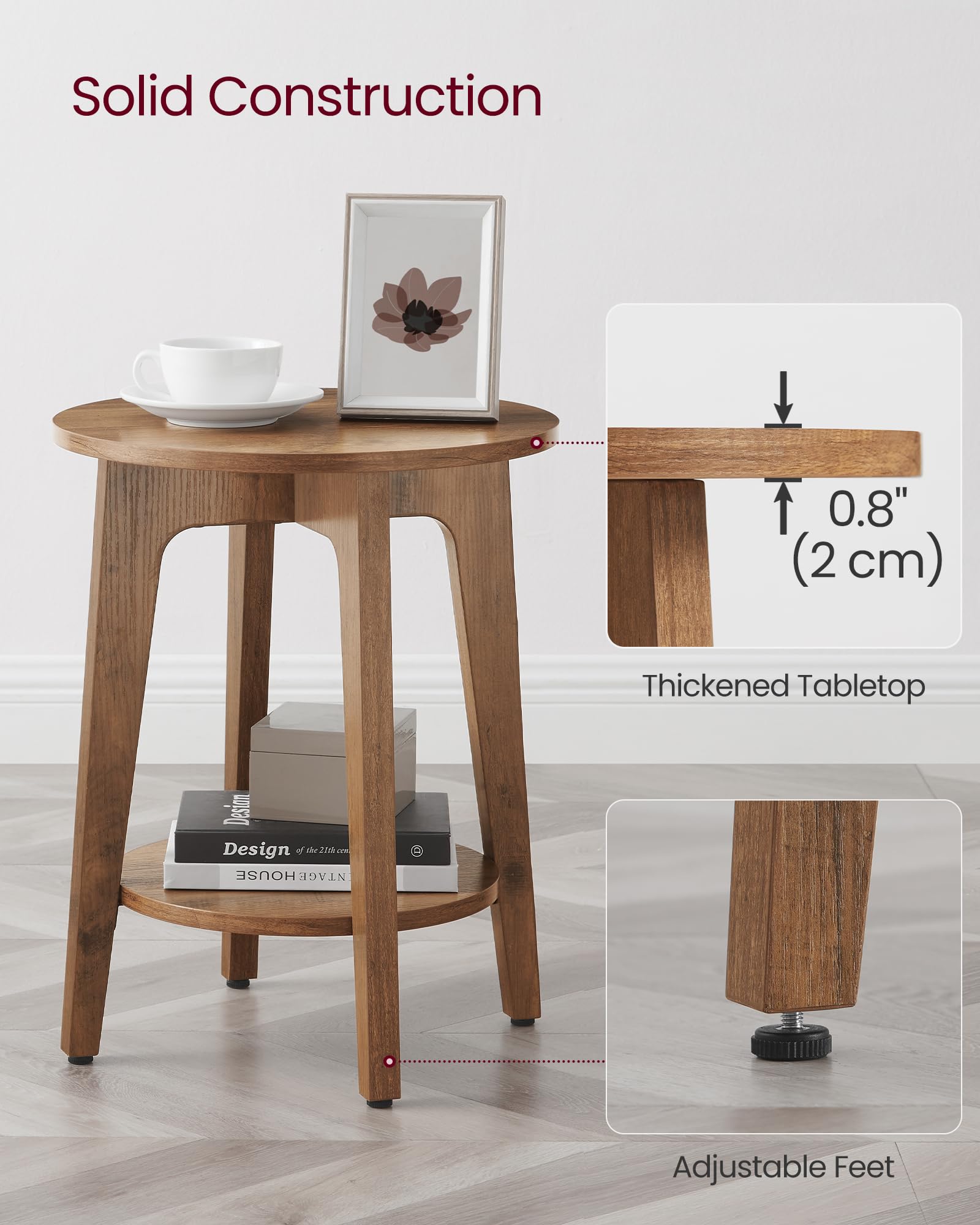 VASAGLE MAEZO honey brown nightstand with sturdy build for daily use.