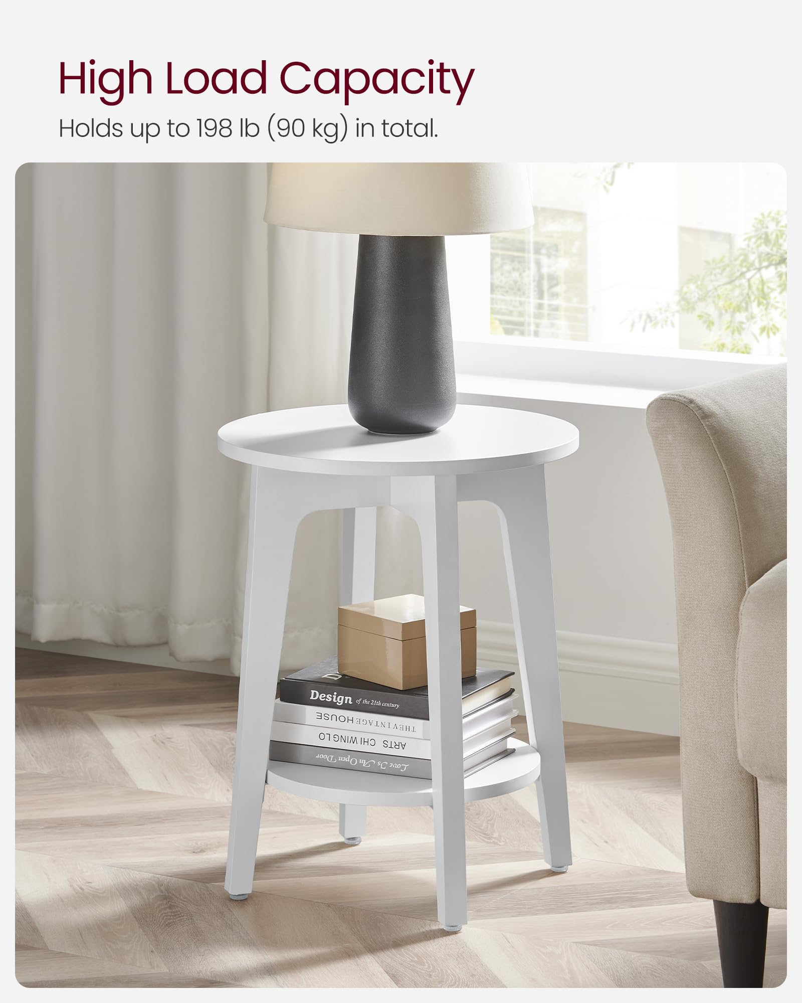 VASAGLE MAEZO nightstand beside a sofa suits compact living spaces