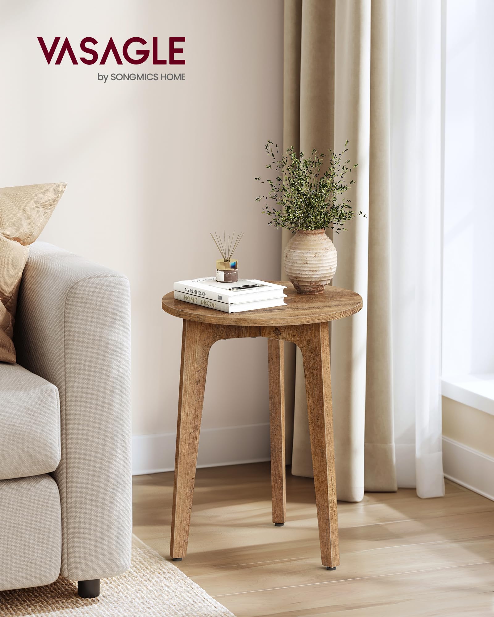 VASAGLE MAEZO nightstand with tapered legs, ideal for cozy bedrooms.