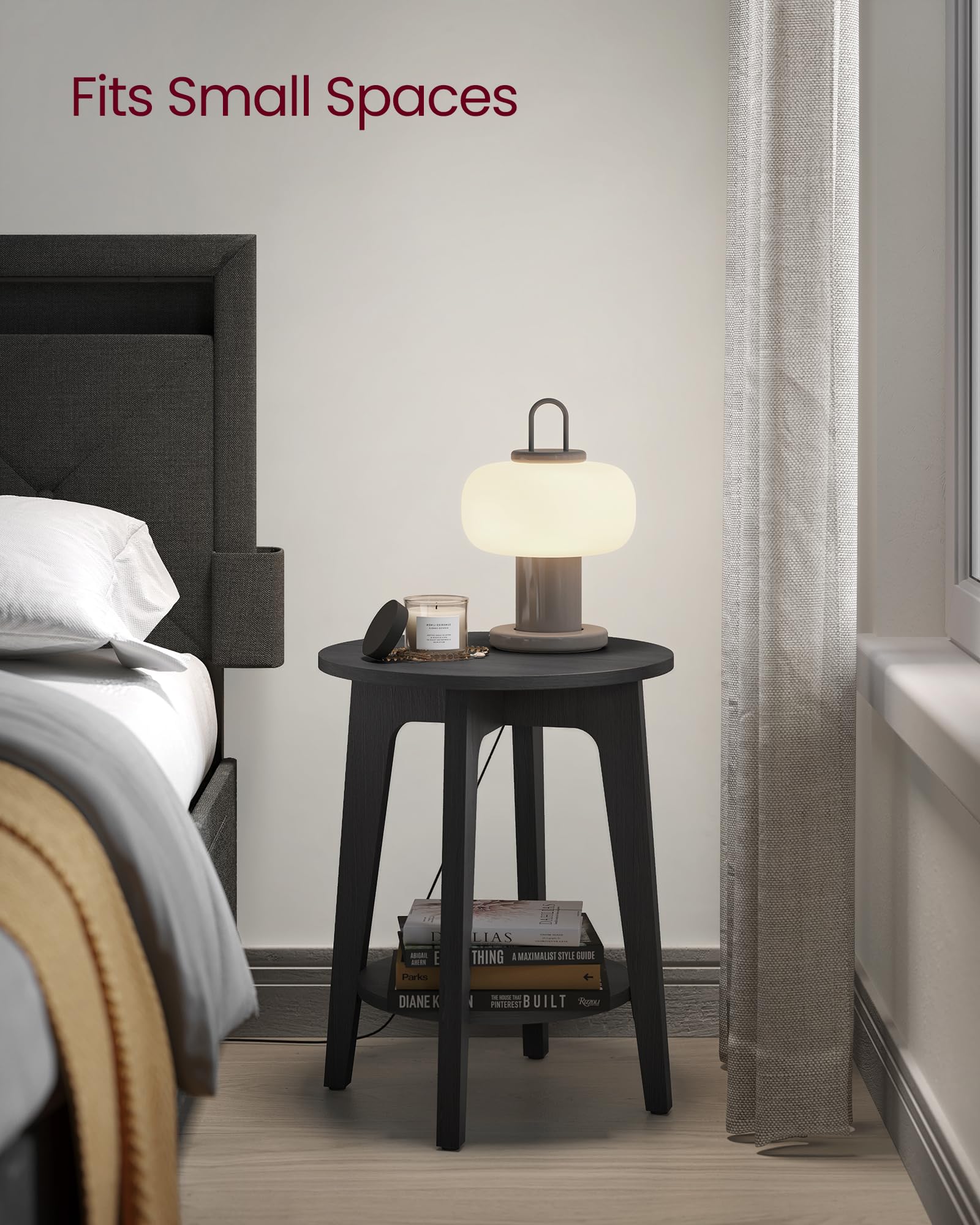 VASAGLE MAEZO nightstand with tapered legs adds mid-century charm.