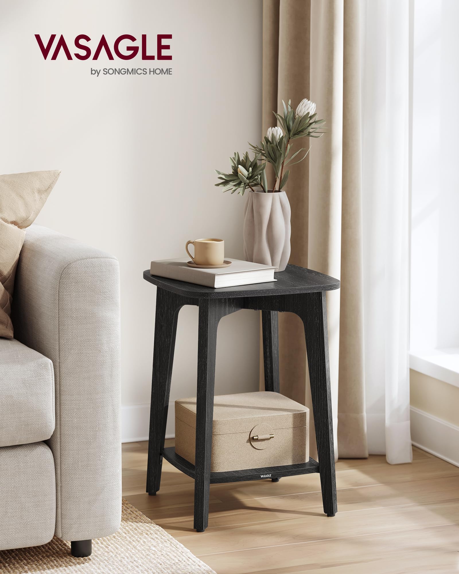 VASAGLE MAEZO nightstand with tapered legs adds mid-century charm.