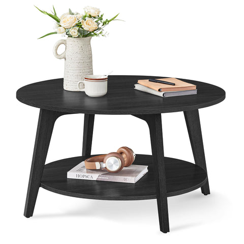 VASAGLE MAEZO round coffee table 2-tier storage keeps living room essentials within reach.