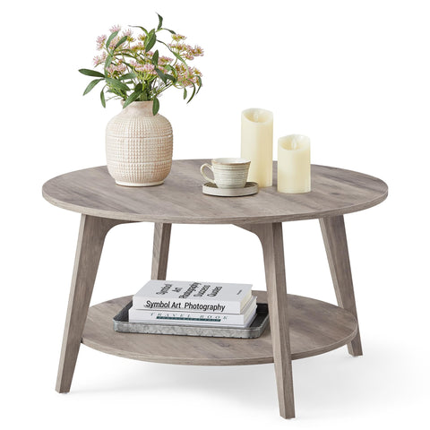 VASAGLE MAEZO round coffee table two-tier storage keeps living room essentials within reach