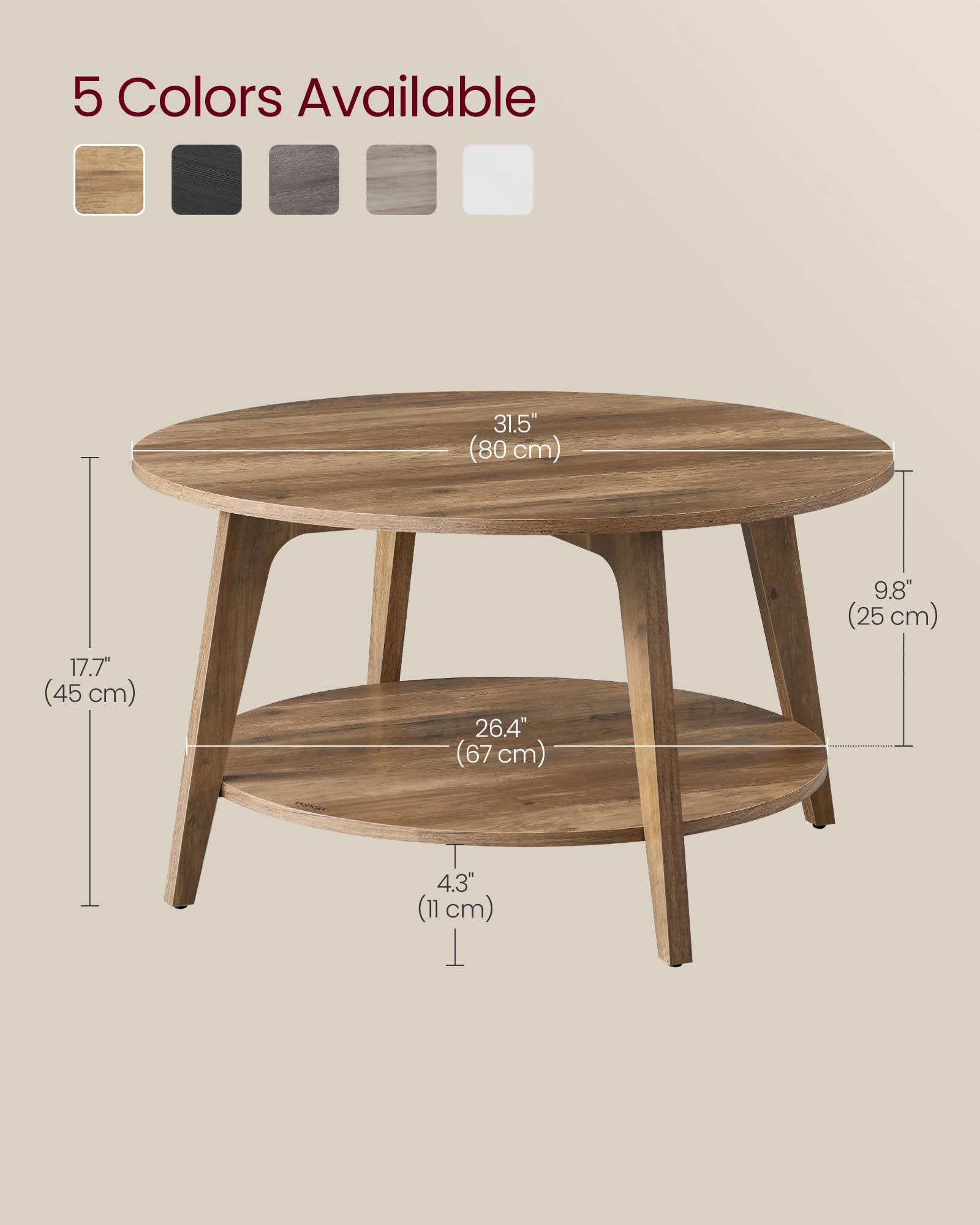 VASAGLE MAEZO round coffee table assembled example demonstrates quick setup