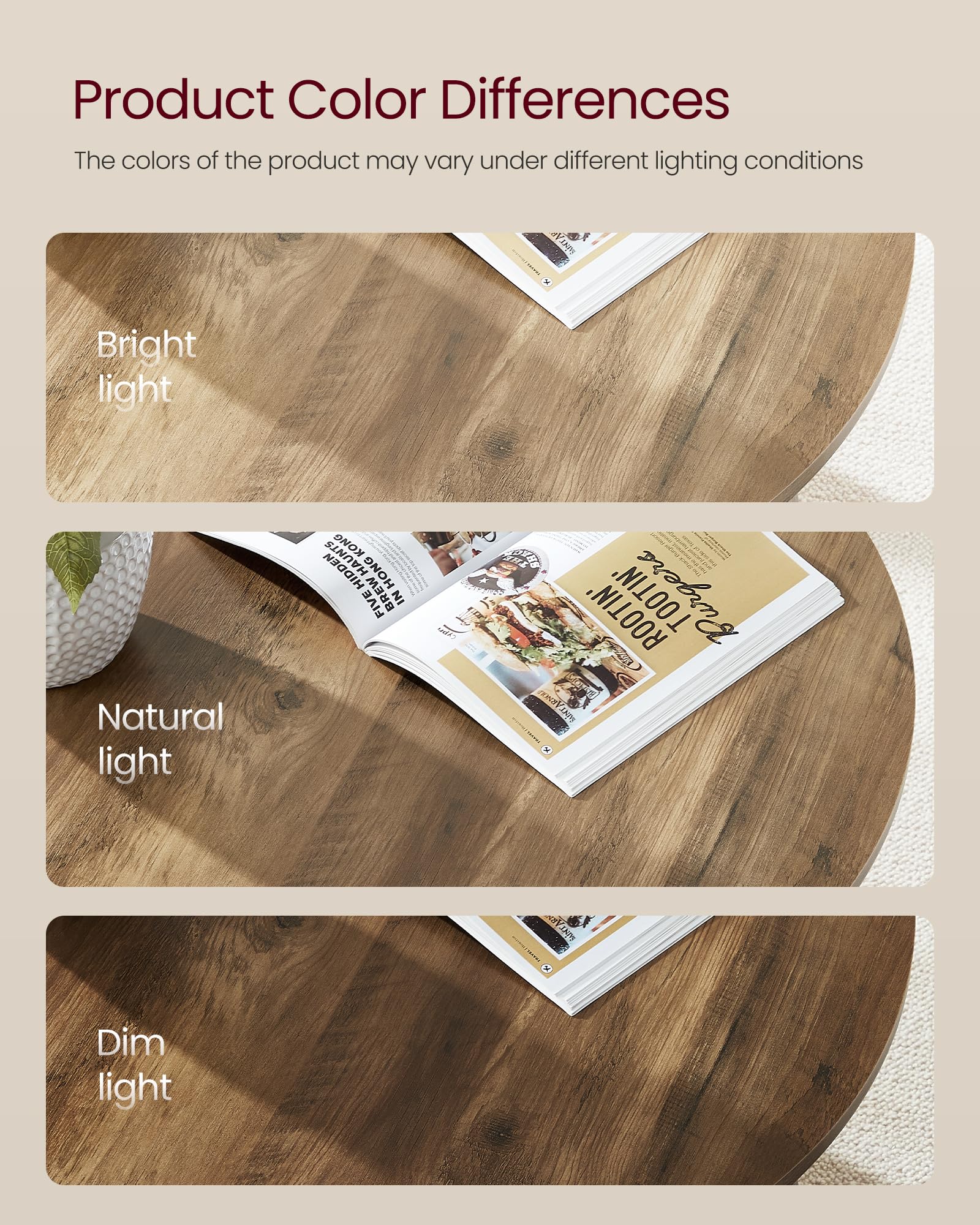 VASAGLE MAEZO round coffee table curved transitions offer modern aesthetics